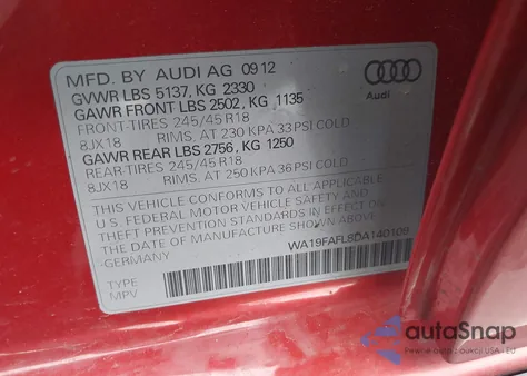 2013 Audi Allroad 2.0T Premium из США, поврежденный, VIN WA19FAFL8DA140109